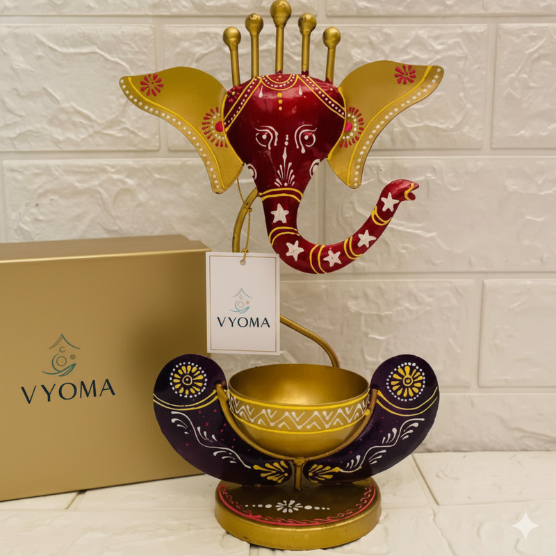 Intricately Crafted Spiritual Decor Ganesha with Tealight Candle Holder
