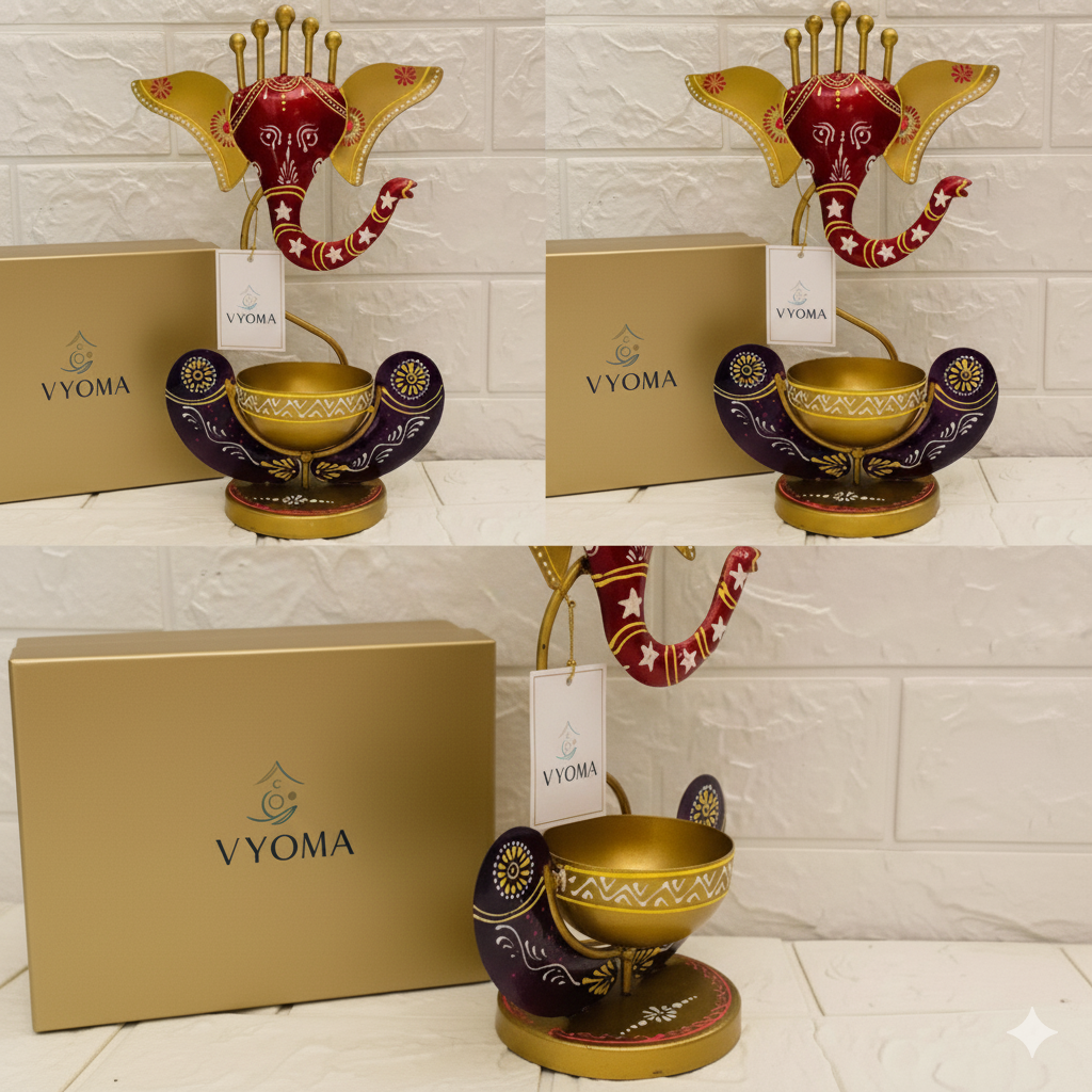 Intricately Crafted Spiritual Decor Ganesha with Tealight Candle Holder