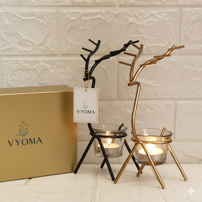 eCraftIndia Set of 2 Deer Shape Decorative Handcrafted Metal Tea Light Holder